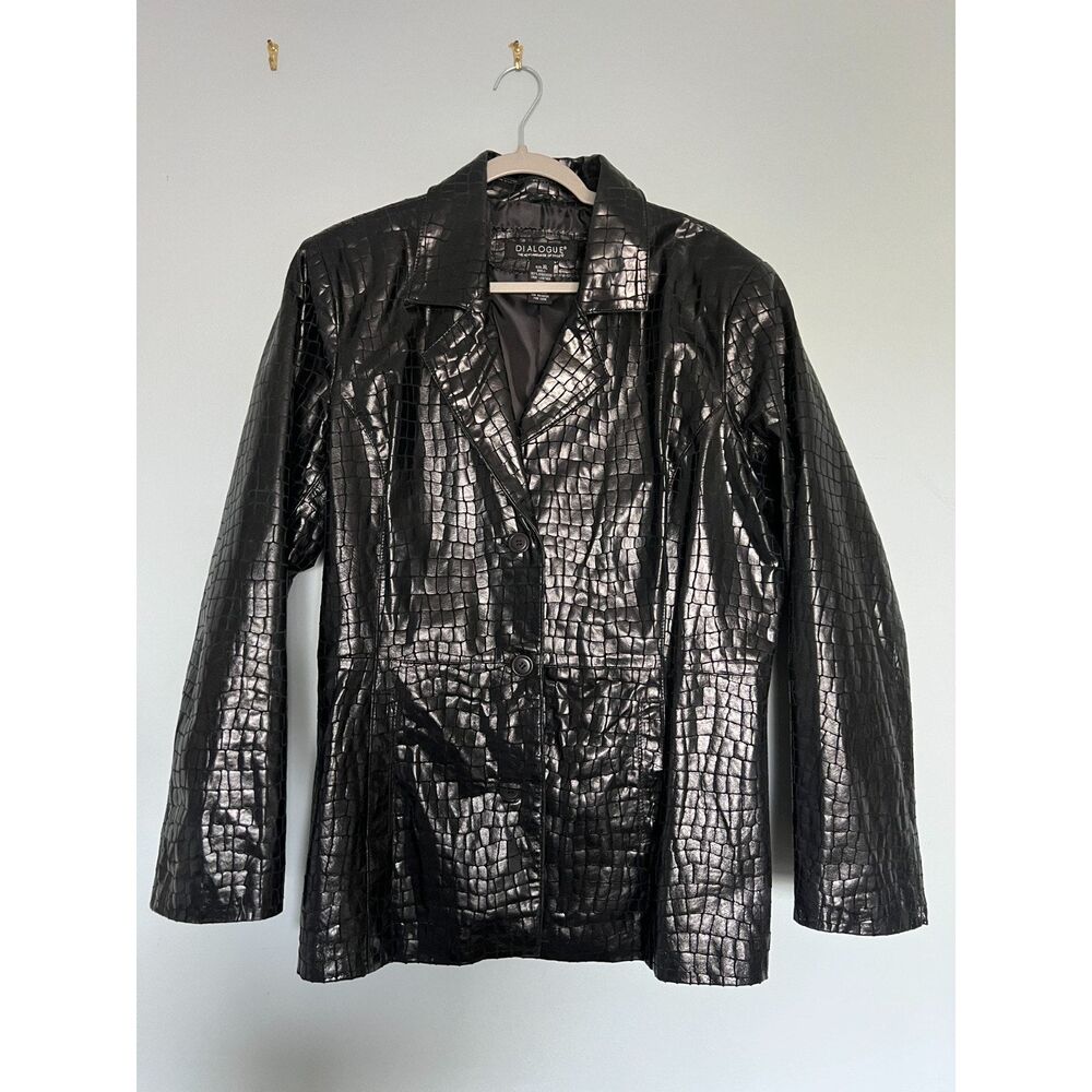 Vintage - Dialogue Croc Embossed Leather Blazer Jacket XL -Y2K - Black